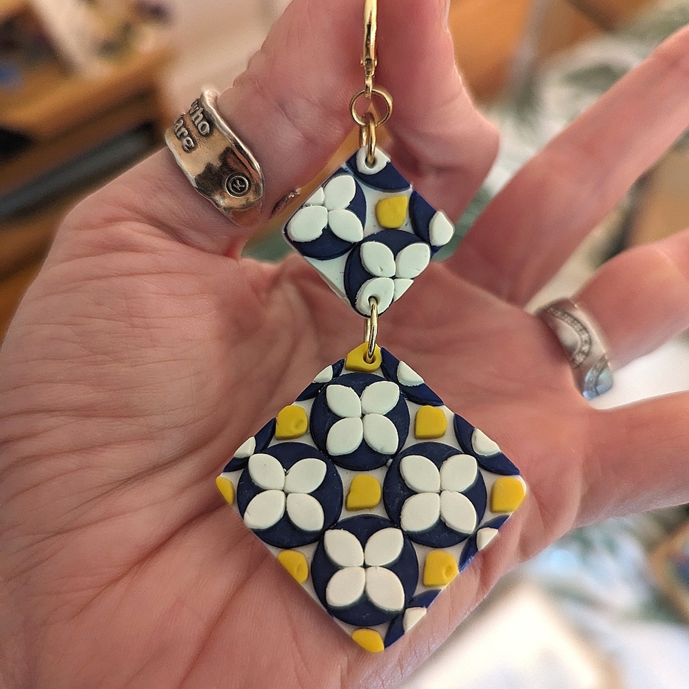 Azulejo Tile Statement Earrings - Picture 8 of 13